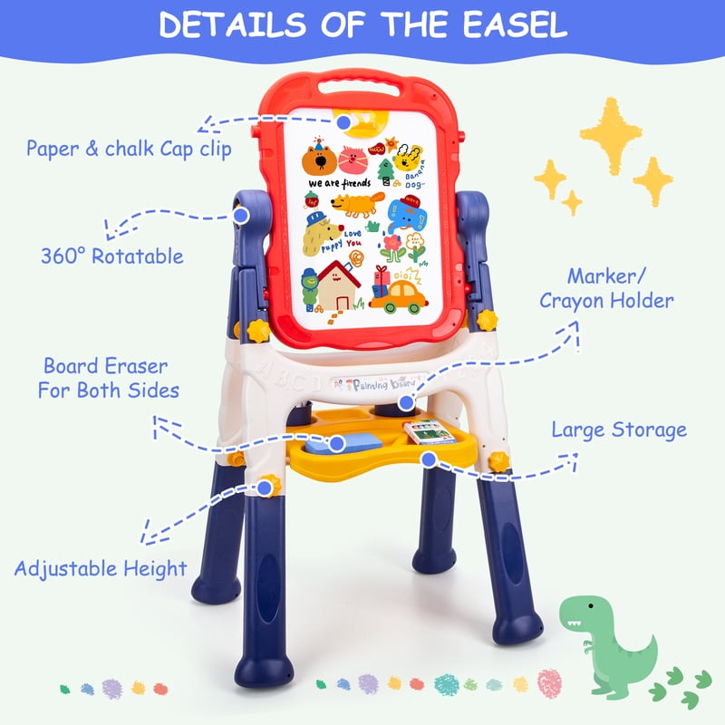 Kids Adjustable Double-Sided Art Easel with Whiteboard & Chalkboard