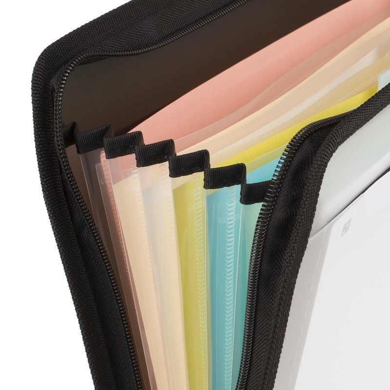Customizable 7-Pocket Expanding File Folder - Black, Letter Size, Durable Zipper Closure