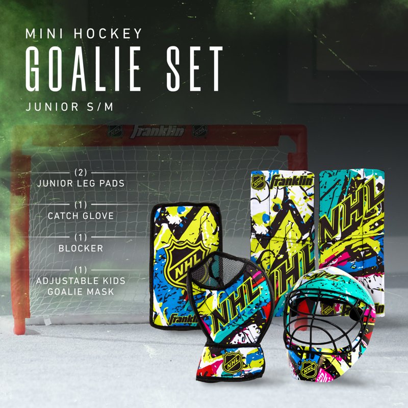 Kids Youth Hockey Goalie Pads Helmet Set - Mini Foam Puck Gear - Graffiti Style