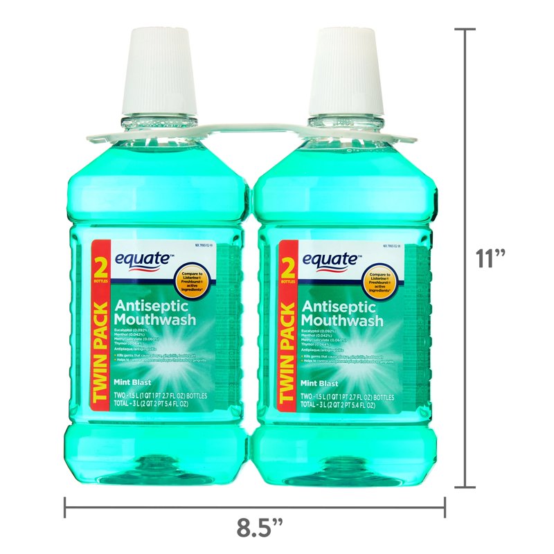 Antiseptic Mouthwash Green Mint Twin Pack 1.5L - Reduces Plaque & Gingivitis