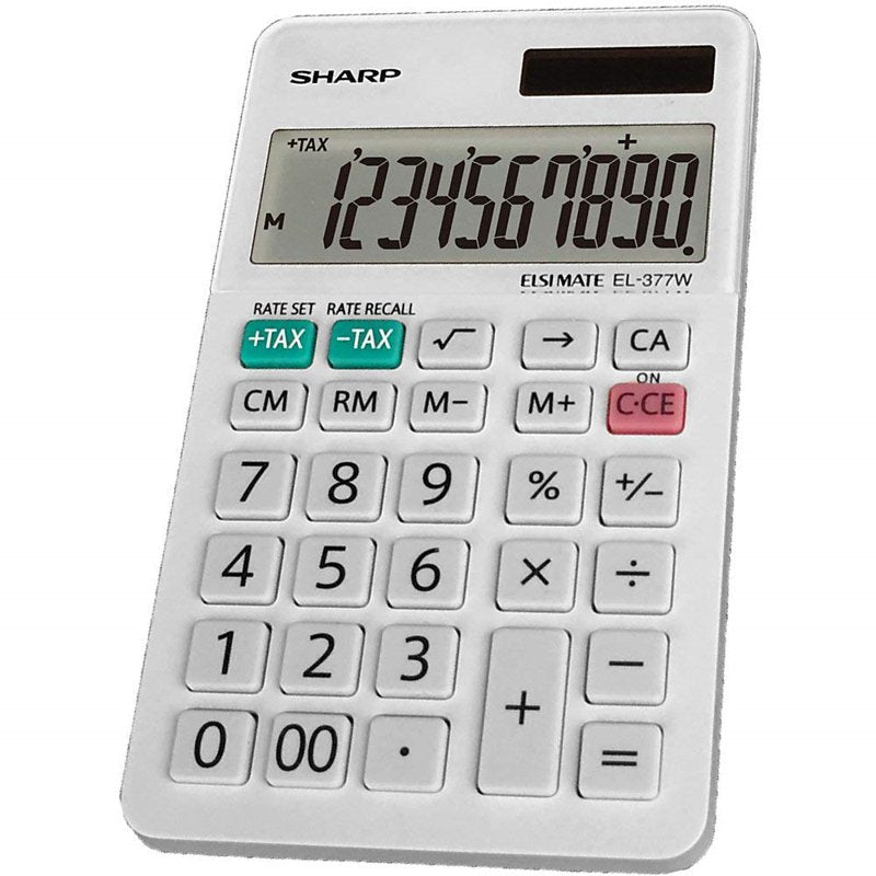 10-Digit Handheld Calculator with Solar Power & Large LCD, White
