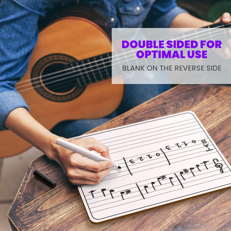 Double Sided Music Staff Whiteboard Pack - 9x12 Inch, 5-Pack for Music Practice