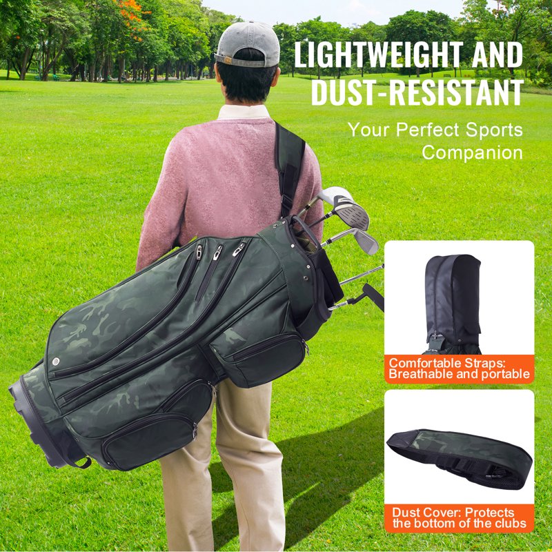 KFFKFF Golf Bag for Carts 36" 11-Compartment 14-Way Top Dust-Proof High-Quality Nylon Military Green - Variation: 36" 11Pockets Camouflage