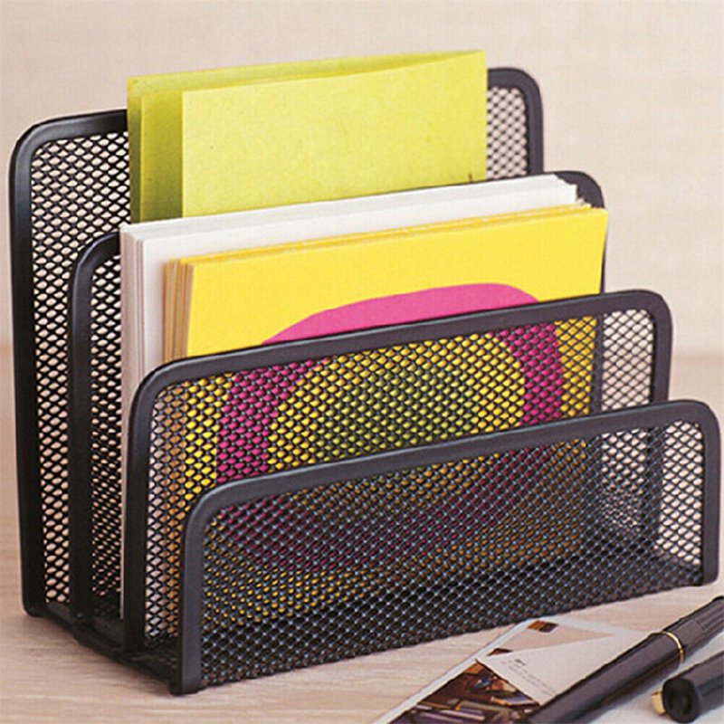 Desk Mail Organizer with 4 Compartments and Drawer - Metal Mesh Office Storage