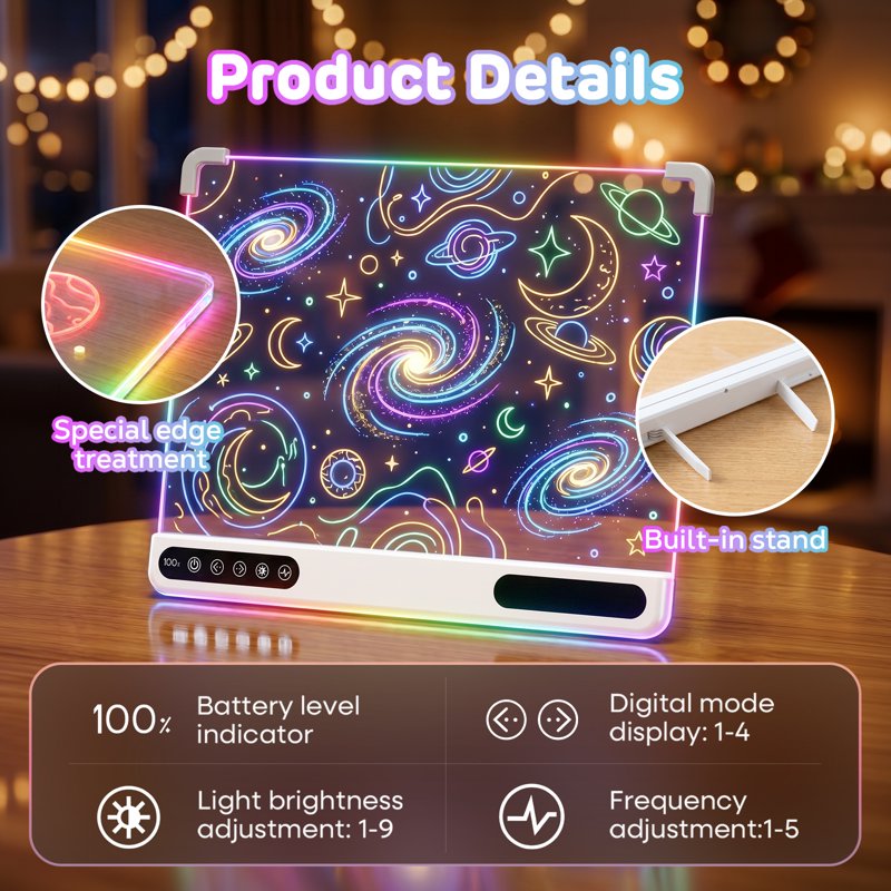 Kids LED Drawing Board with 7 Color Light Modes - Rechargeable Glow Doodle Board