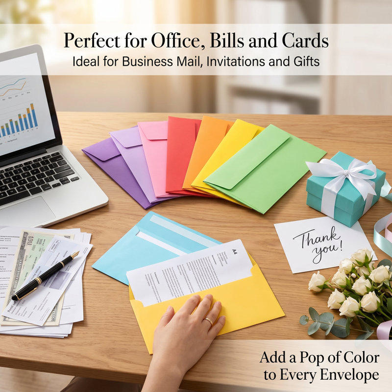 Colorful Business Envelopes #10 Self-Seal Office Mailers 4.13x9.49 Inches 100 Pack
