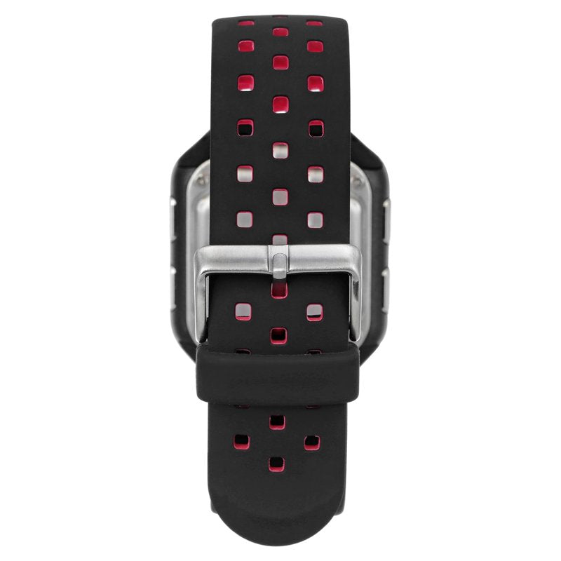 Unisex Sport Square Wristwatch with Silicone Band - Black Red
