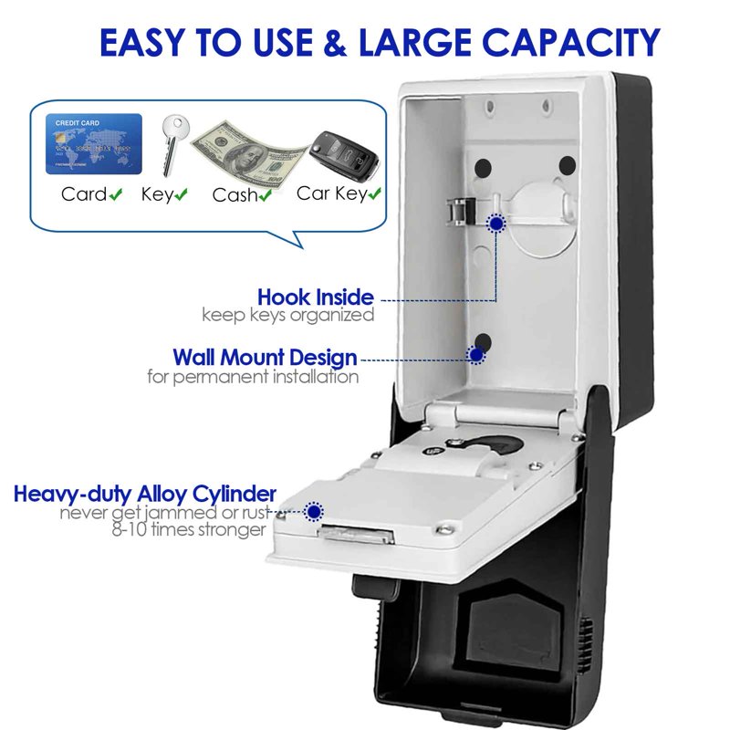 LED Waterproof Metal Lock Box with Combination Lock, Wall Mount Security Hider for Keys
