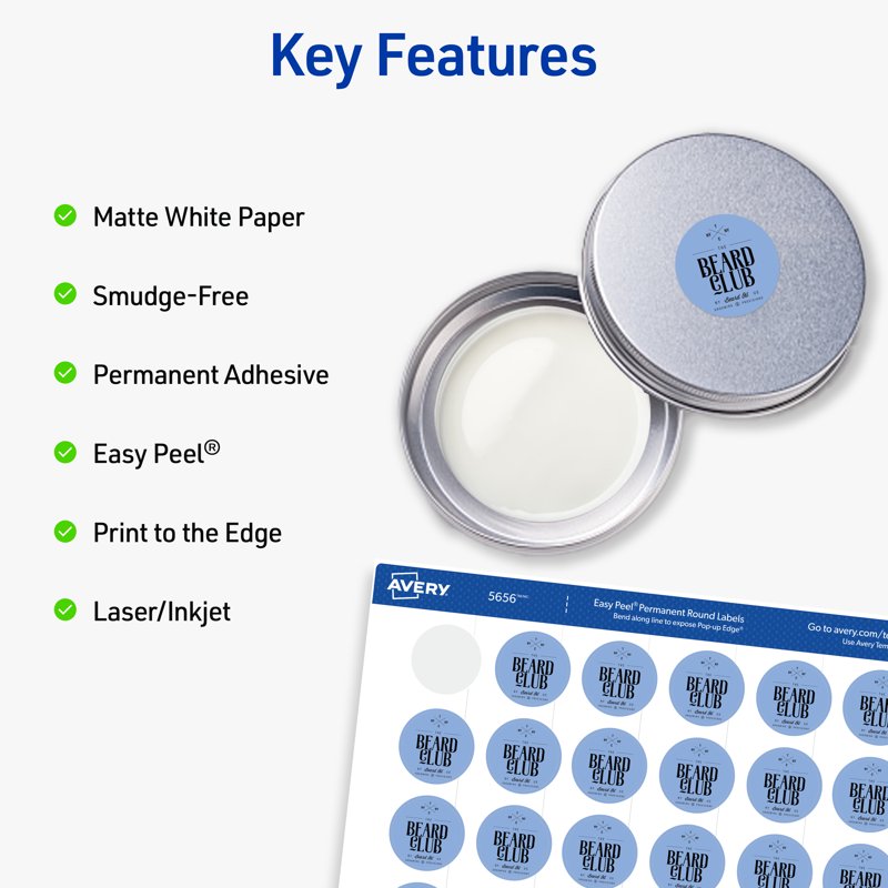 1-Inch Round Label Stickers - Permanent White Printable Labels, 1200 Pack