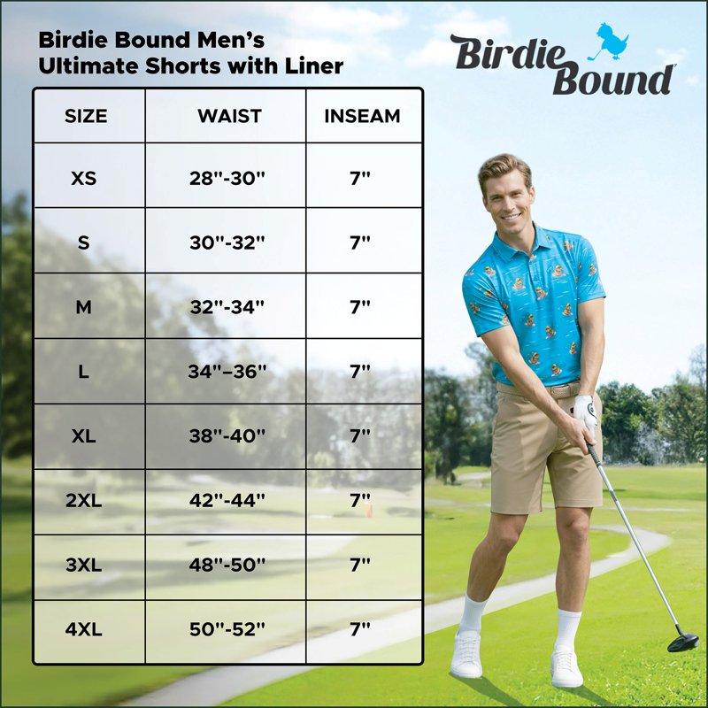 Men's Golf Shorts with Built-In Printed Liner - 7-Inch Inseam, Active Fit