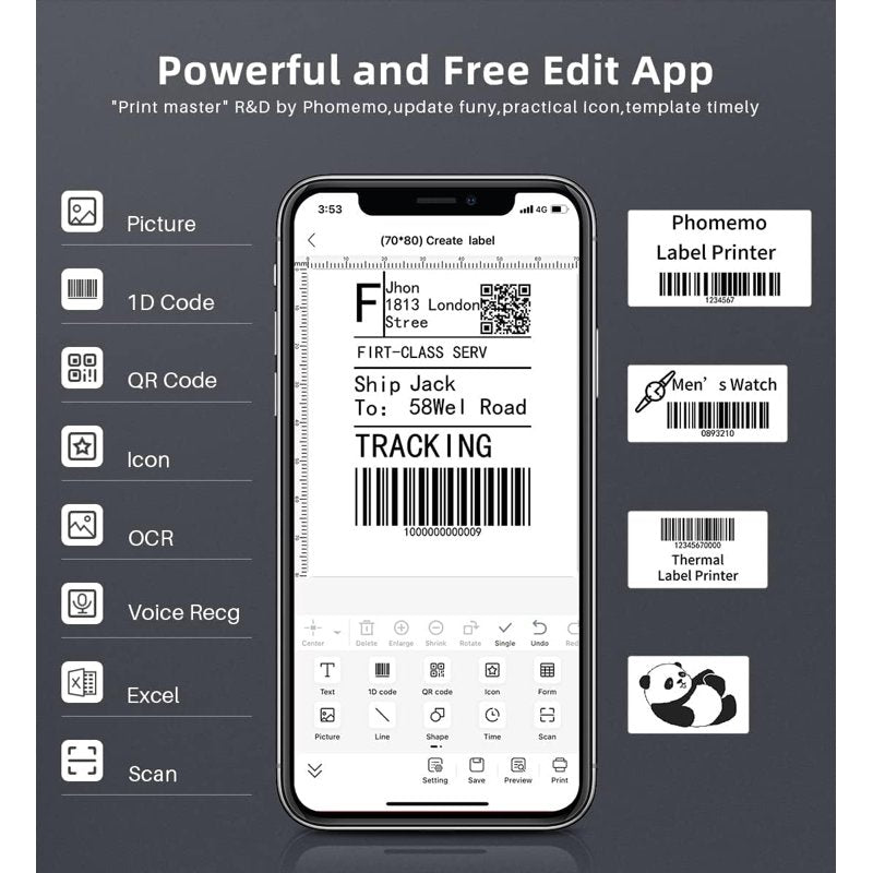 Portable Bluetooth Thermal Label Maker 3.14 Inch for Shipping & Organization