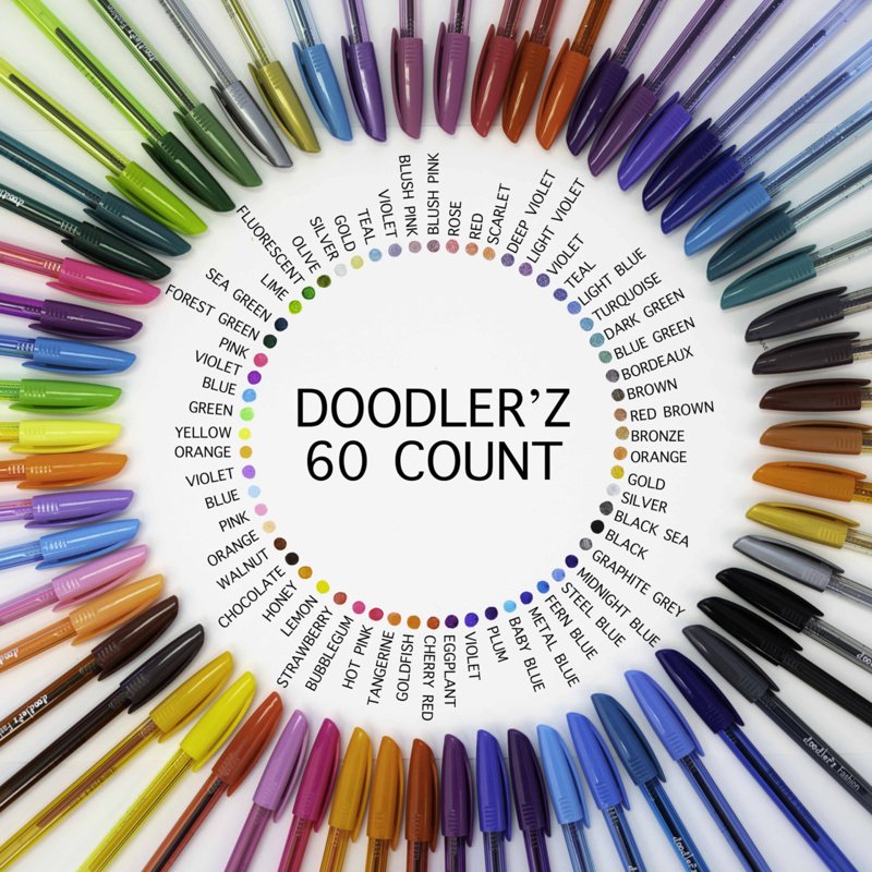 Zebra Doodlerz Gel Stick Pens, 60-Count, Assorted Colors, Bold 1.0mm Point (Variation: Single)
