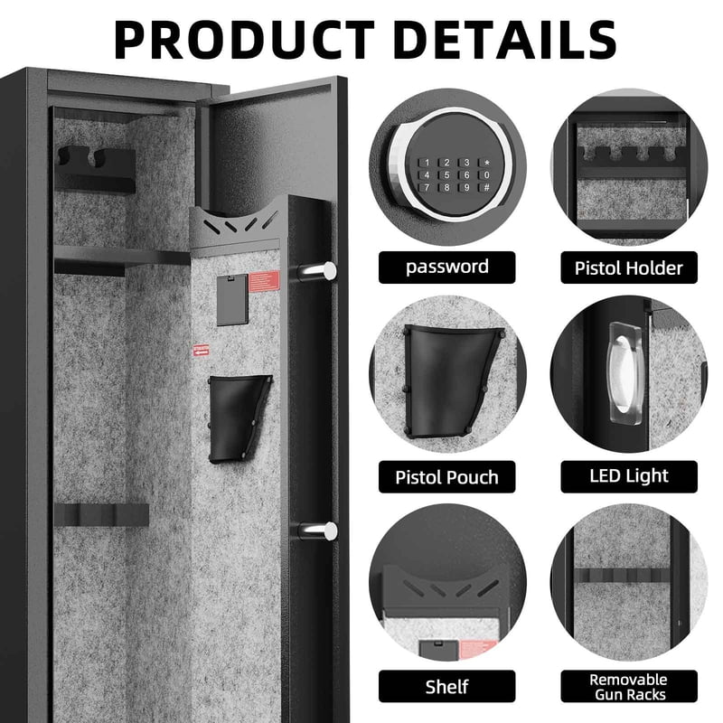 2-3 Rifle Gun Safe with Adjustable Shelf, Quick Access Home Security Cabinet