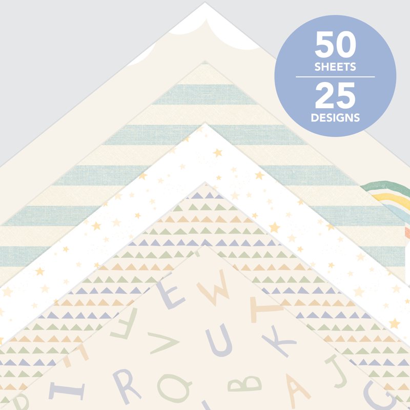 Baby Boy Scrapbook Paper Pad 12x12 Inches 50 Sheets 25 Designs for DIY Crafts
