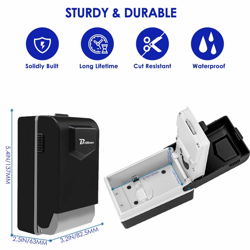 LED Waterproof Metal Lock Box with Combination Lock, Wall Mount Security Hider for Keys