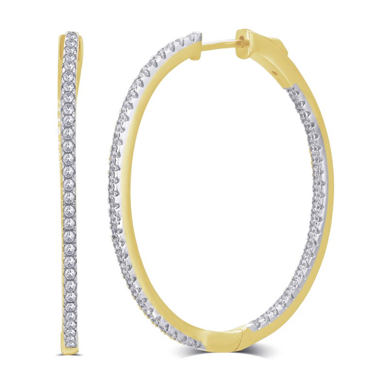 Gold Plated Brass Hoop Earrings with Cubic Zirconia Inside Out 25mm