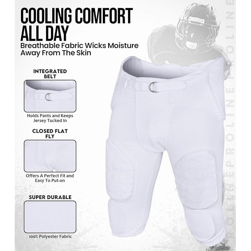 Men's Football Practice Pants with 7 Flex Pads Lightweight Protective Gear