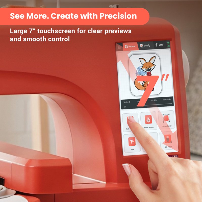 Large Embroidery Machine with 7.9x11 Inch Area, Touchscreen & WiFi for Home & Small Business