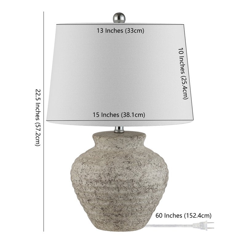 Contemporary Ceramic Table Lamp with Cotton Shade - Light Grey Finish