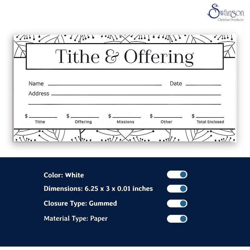 Offering Envelopes for Tithes and Donations - Pack of 100, 3x6.25 Inches