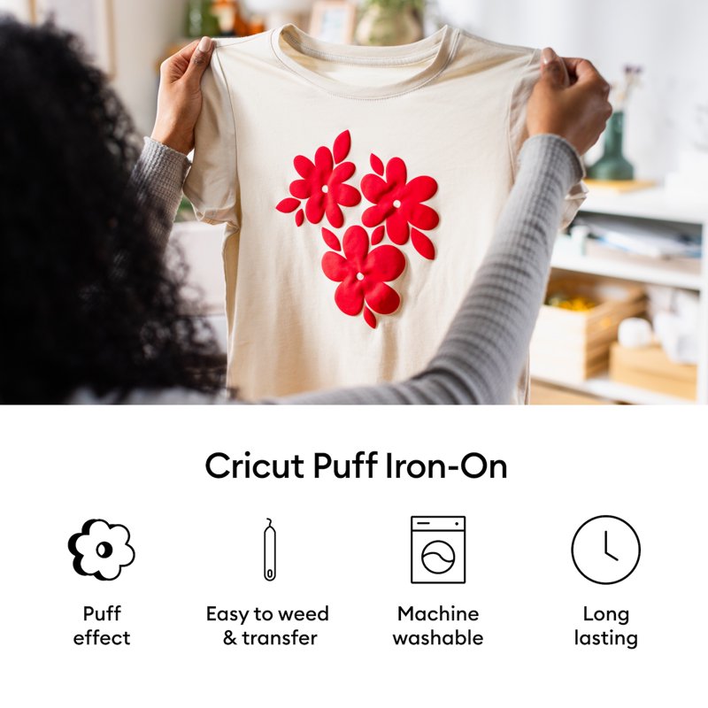 Cricut Puff Iron-On Sheets - 6 Colors, 12x12 Inches Heat Transfer Vinyl