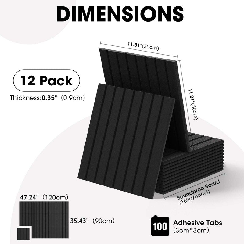 Large Felt Bulletin Board Set with Adhesive Tabs for Wall & Room Decor, 12 Tiles