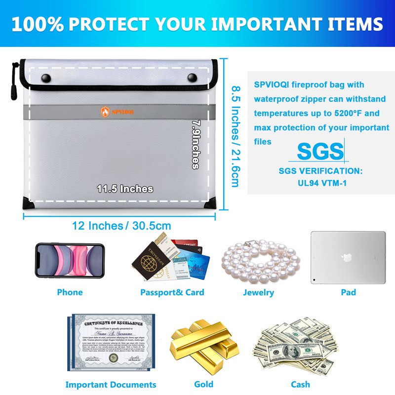 Fireproof Document and Money Bag with Heat Insulation and Waterproof Zipper