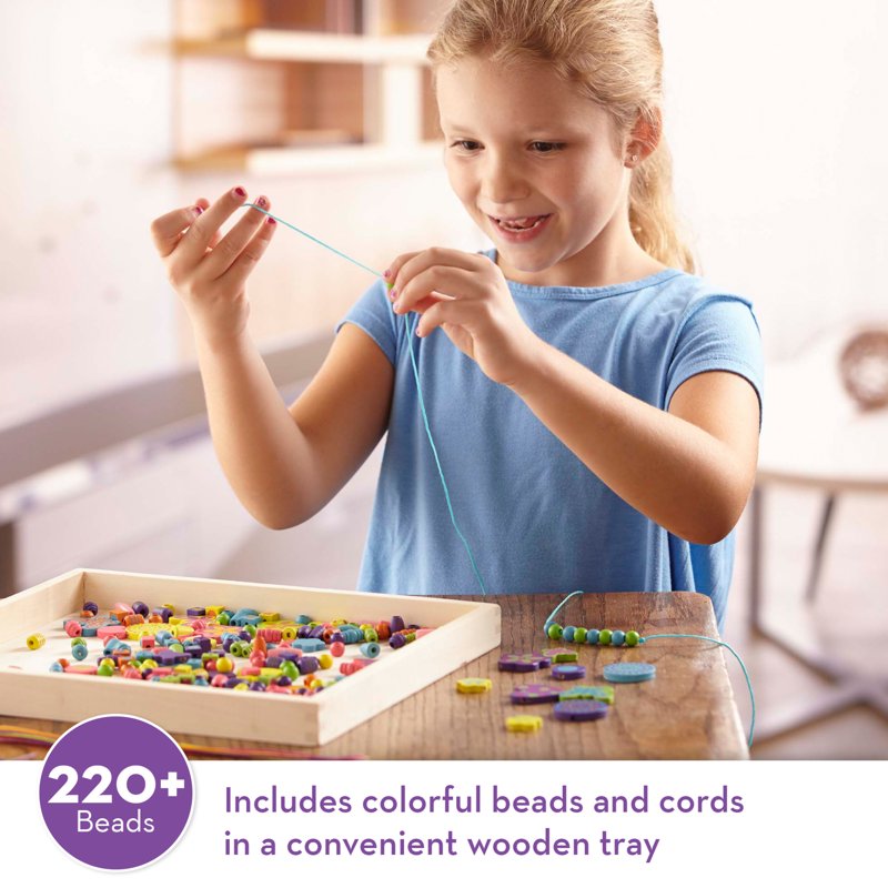 Deluxe Wooden Bead Set for Jewelry Making - 220+ Beads & 8 Cords for Kids