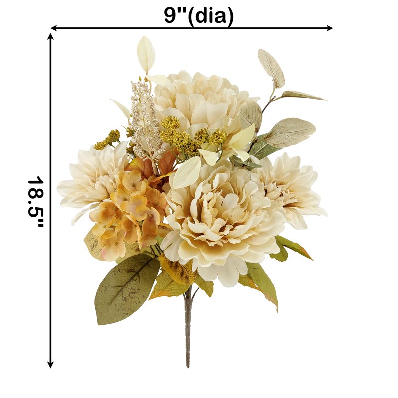 Artificial Peony and Dahlia Bouquet - Cream Indoor Floral Decor, 18.5in
