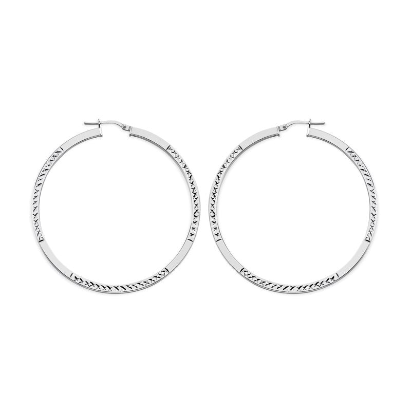 Sterling Silver Rhodium Plated Square Hoop Earrings - Diamond Cut Women's Jewelry