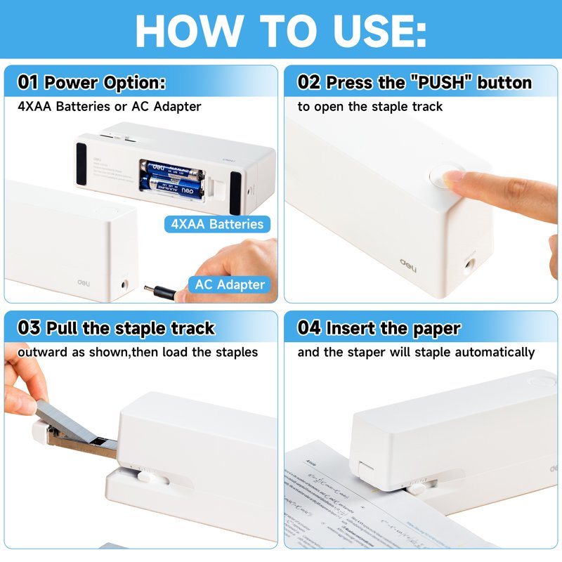Electric Stapler for Office 25 Sheets with Staples & Remover - White & Black Options