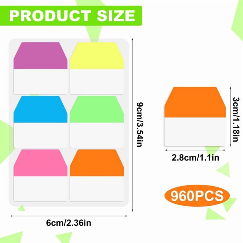 8 Pack Colored Sticky Page Tabs for Notebooks and Files - Repositionable, 960 Pieces