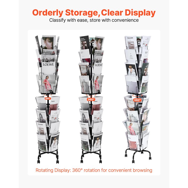 Rotating Greeting Card Display Rack with 32 Pockets & 360° Spin Stand
