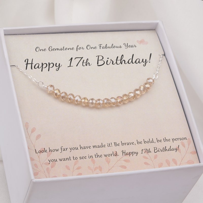 Sterling Silver 17 Beads Necklace Gift for 17th Birthday Girl