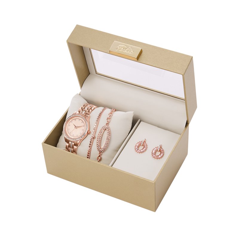 Women's Rose Gold Gift Set with Watch, Bracelets & Earrings