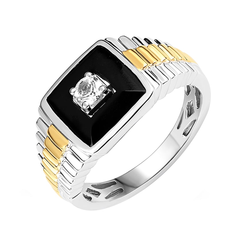 Men's Lab-Created Onyx & White Sapphire Sterling Silver & 14K Gold Plated Ring