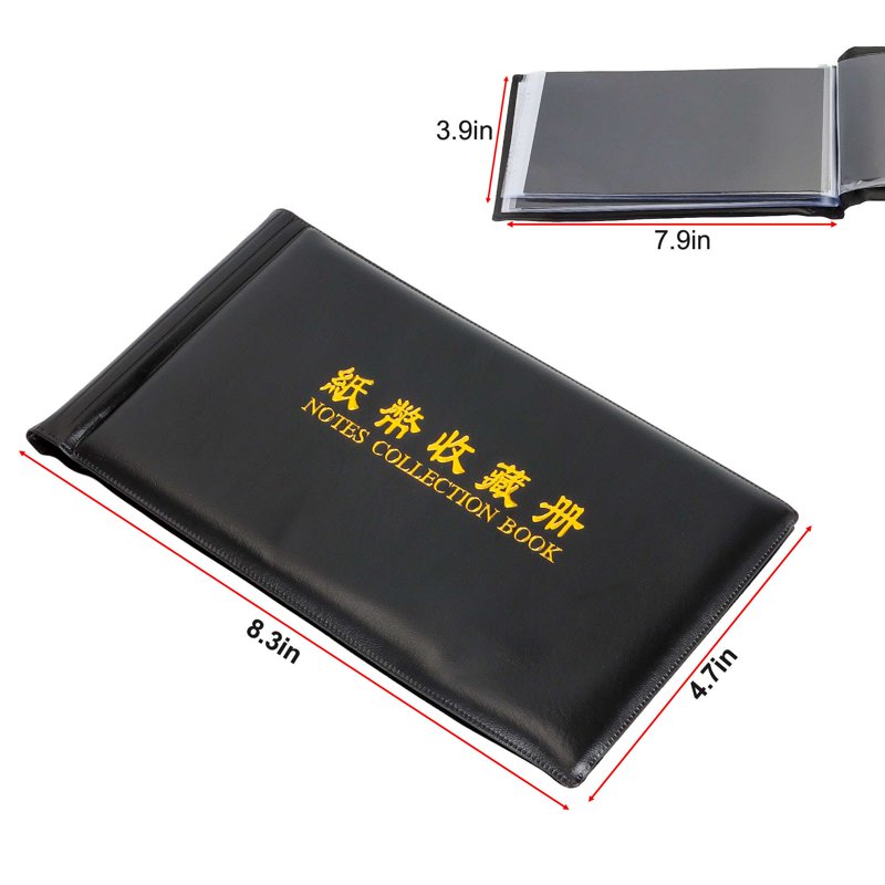 Currency Collecting Album with 60 Pockets, Leather Money Storage Book for Banknotes & Stamps