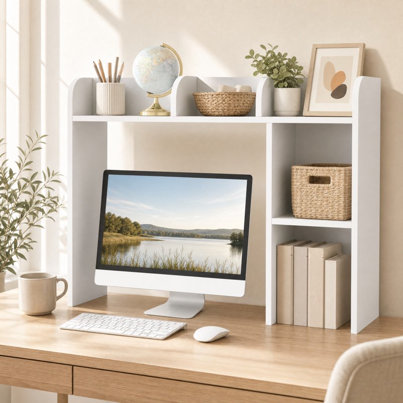 3-Shelf Modern Desk Bookcase with Open Compartments - White, 29 inches