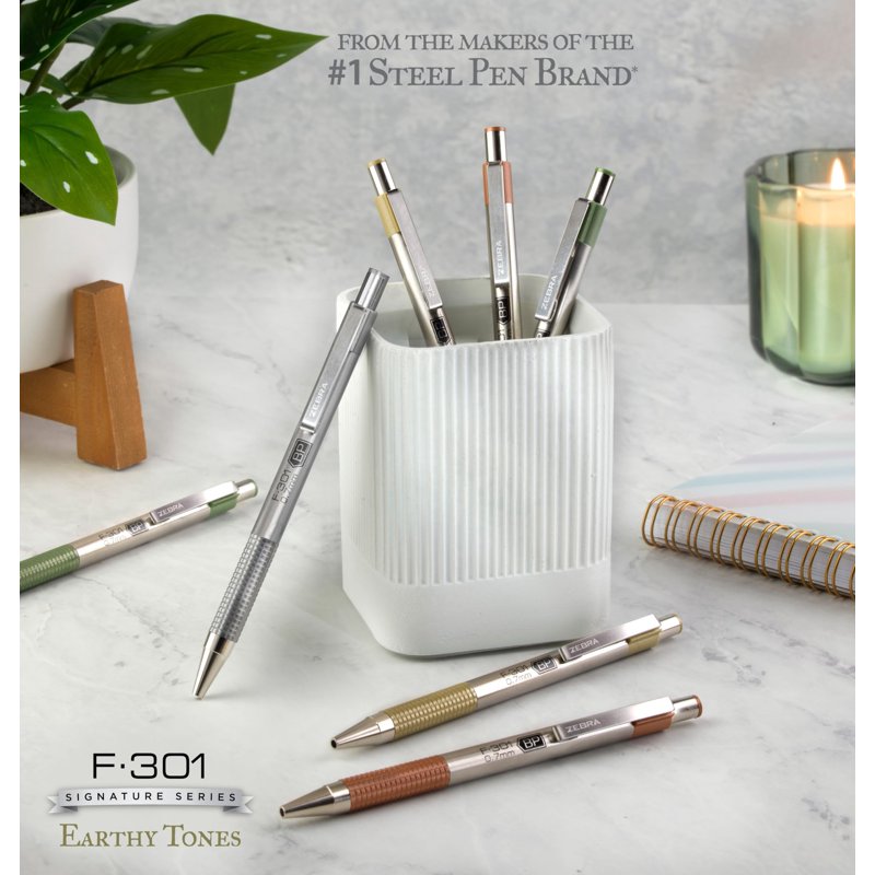 Retractable Ballpoint Pen 0.7mm Fine Point Black Ink - Earthy Tones, 4 Pack