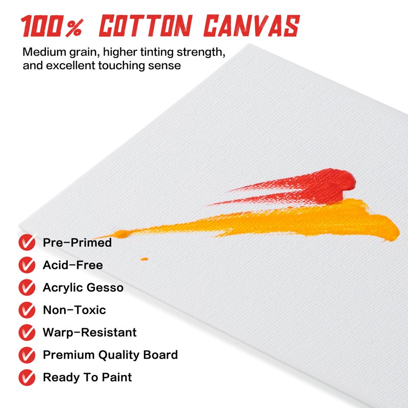 Canvas Painting Boards 8x10 Inch Pack of 12 - Cotton Primed Art Canvases