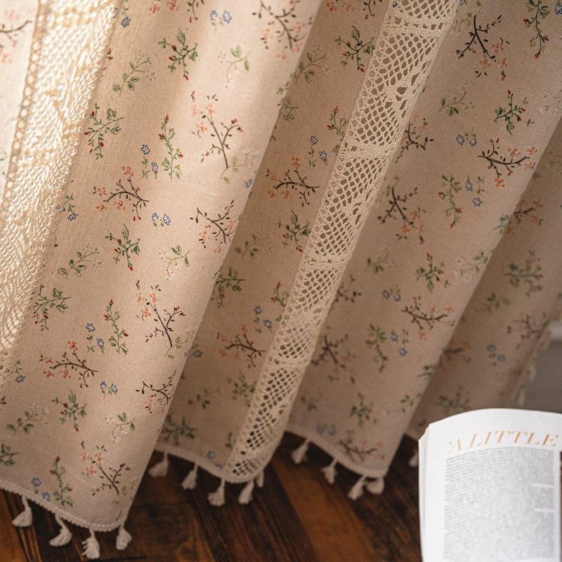 Boho Lace Crochet Curtains for Bedroom & Living Room - Semi-Blackout, Patchwork, Tassel Edge