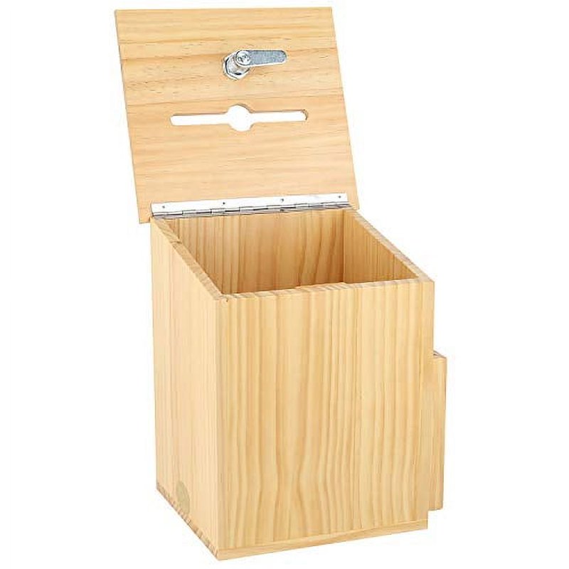 Natural Wood Donation & Suggestion Box with Locking Lid for Office or Countertop