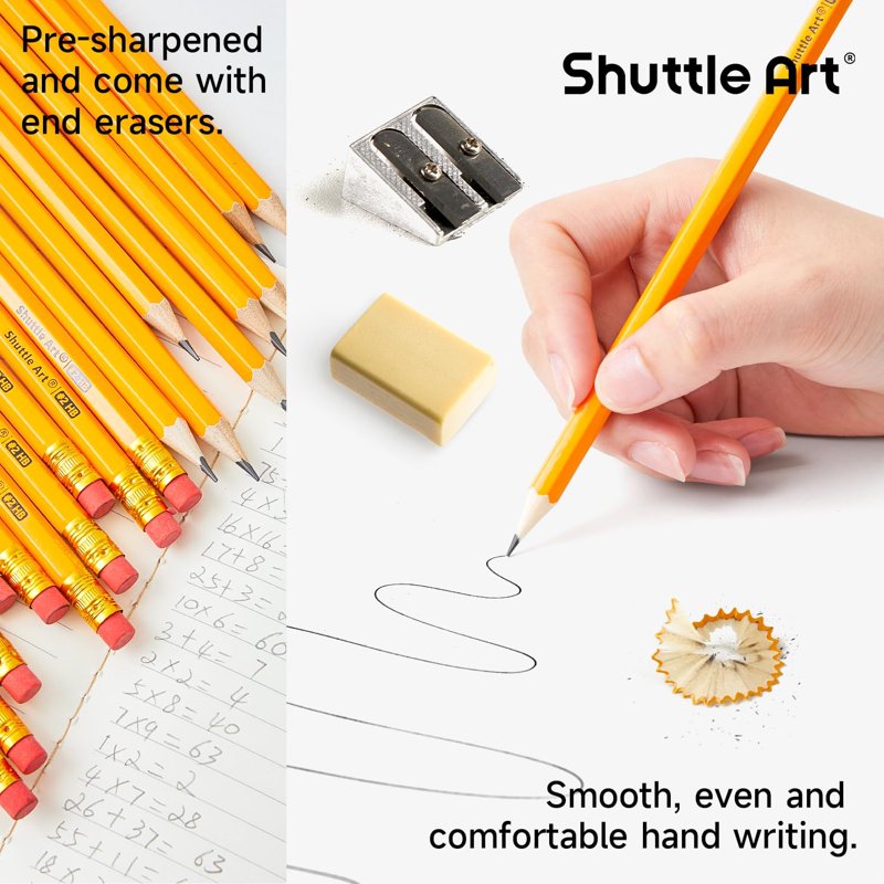 Bulk Pack #2 HB Wooden Pencils with Erasers - Pre-Sharpened for Writing & Drawing