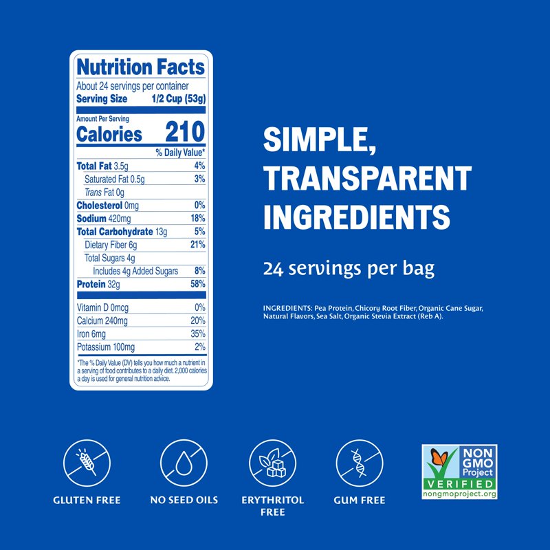 Plant-Based Protein Powder with Prebiotic Fiber - Dairy-Free, Vegan, 32g Protein