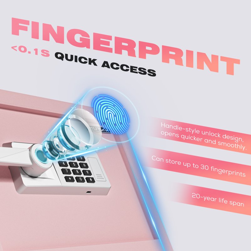 Biometric Safe Box with Fingerprint, Code, Keys & Type-C - Fireproof Storage