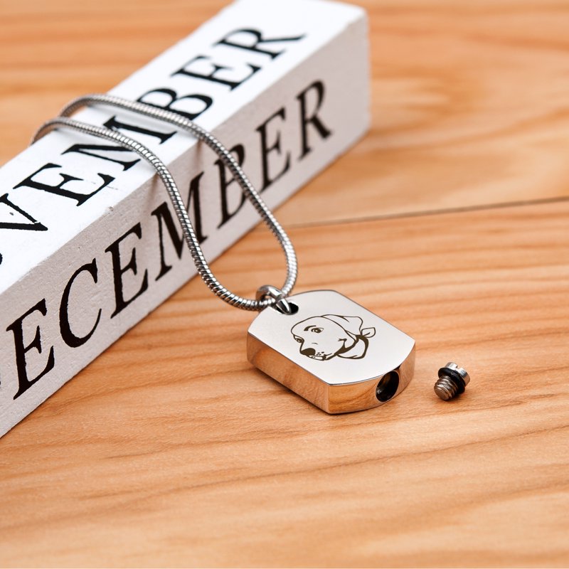 Pet Cremation Necklace Dog Tag - Stainless Steel Memorial Urn Pendant