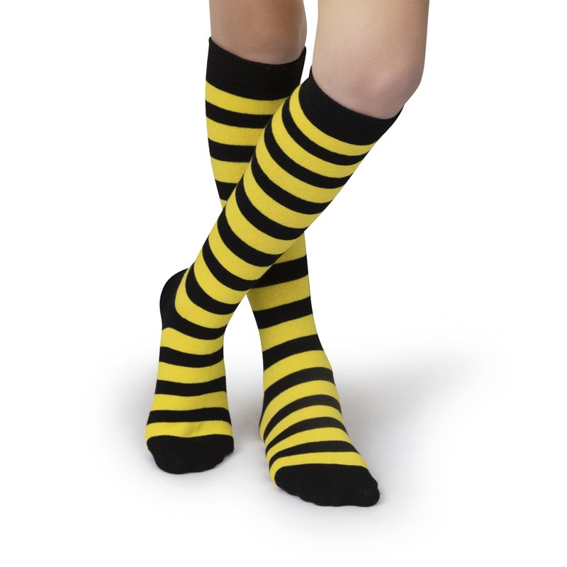 Dress Up America Knee-High Striped Socks for Kids - Black & Yellow (Variation: Black & Yellow, 10), Dress-Up Costume & Everyday Wear