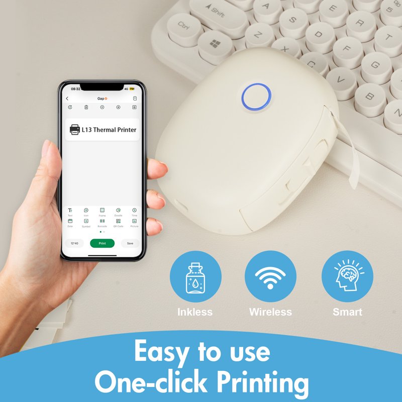 Portable Bluetooth Label Maker Printer for Home Office Inkless Stickers
