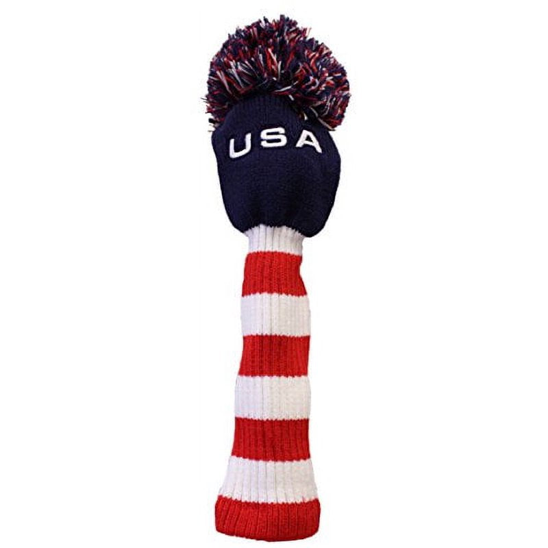 USA Super Pom Pom Golf Club Head Cover - Vintage Knit, Patriotic Design