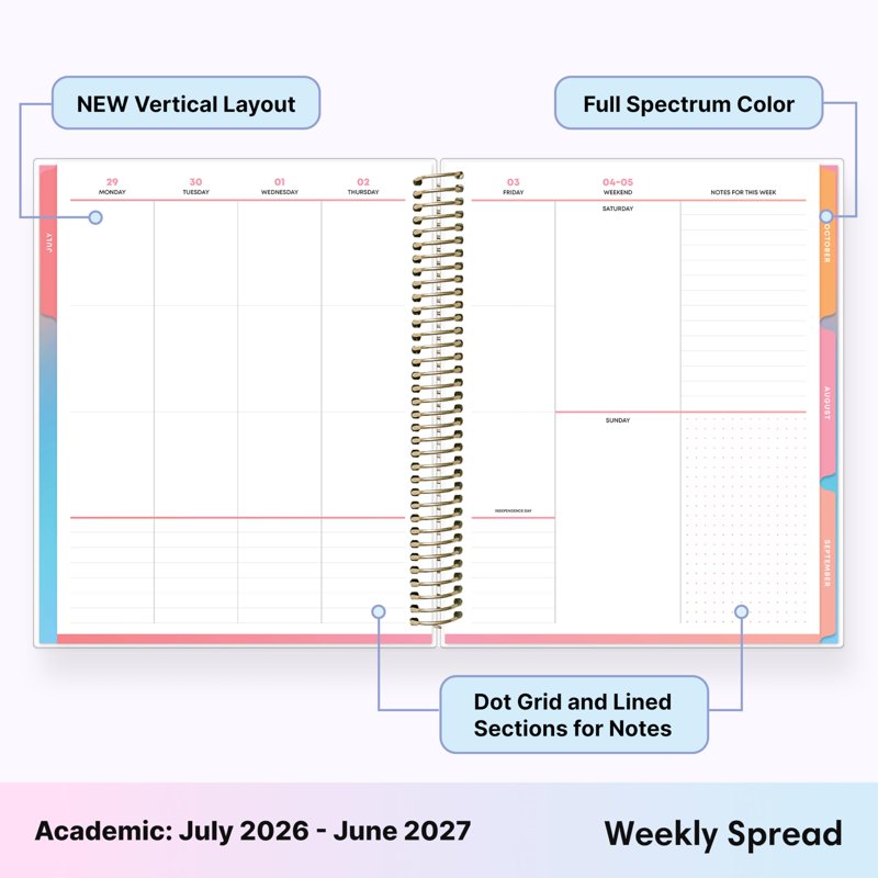 Academic Year Planner Calendar 2026-2027 - Weekly & Monthly Organizer with Stickers and Pocket, 7x9 Inches